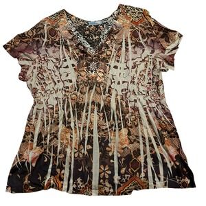 Unity World 3X Crochet Lace Rhinestone Empire Waist Top Boho Whimsigoth Hippie